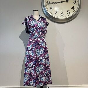 Vintage Purple and Blue Floral Midi Dress